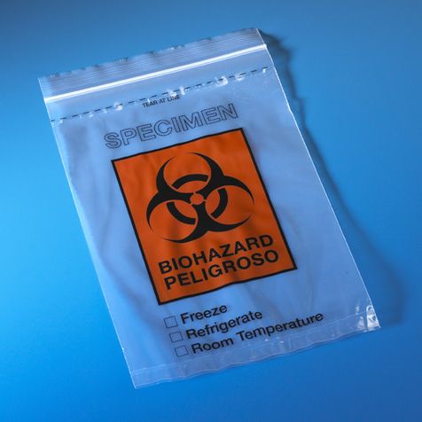 Bag, Biohazard Specimen Transport, 6" X 9", Ziplock With Score Line And Document Pouch