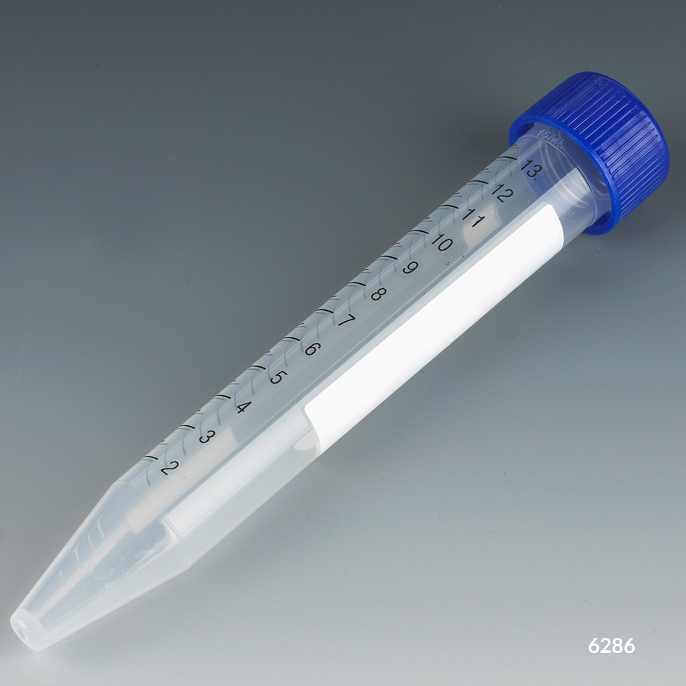 Centrifuge Tube, 15Ml, Attached Blue Flat Top Screw Cap, Pp, Printed Graduations, Sterile, Racked. 50/Rack, 10 Racks/Case