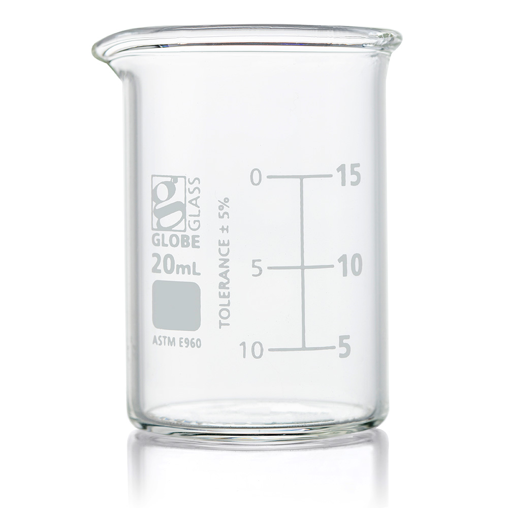 20Ml Beaker, Globe Glass, Low Form Griffin Style, 12/Box, 48/Case