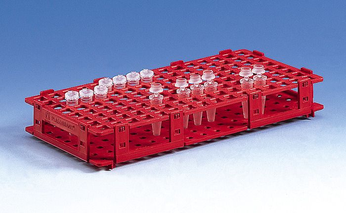 Microcentrifuge tube rack, PP — suitable for 84 tubes up to diameter 13 mm