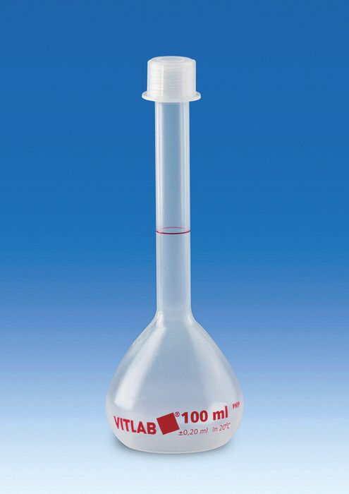 Volumetric flasks, PMP, Class B, with screw caps, PP