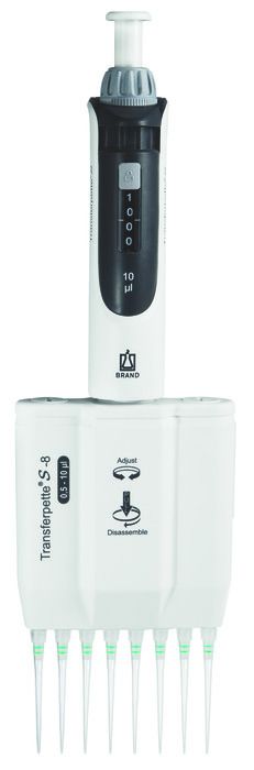 Multi-channel micropipette Transferpette® S -8, adjustable, DE-M — 0.5 - 10 μl
