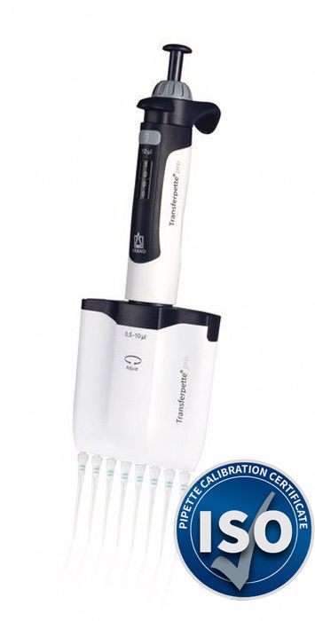 Multi-channel micropipette Transferpette® pro-8, adjustable, DE-M, ISO 17025/ISO 8655 calibration certificate