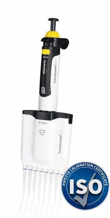 Multi-channel micropipette Transferpette® pro-8, adjustable, DE-M, ISO 17025/ISO 8655 calibration certificate — 0.5 - 10 μl