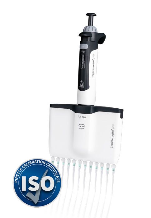 Multi-channel micropipette Transferpette® pro -12, adjustable, DE-M, ISO 17025/ISO 8655 calibration certificate