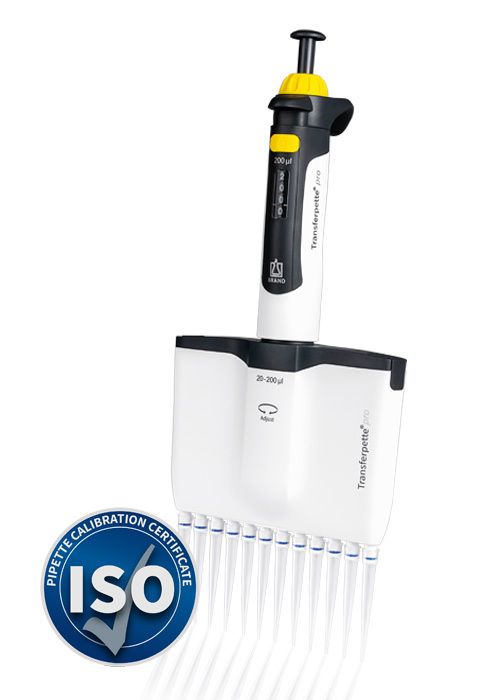 Multi-channel micropipette Transferpette® pro -12, adjustable, DE-M, ISO 17025/ISO 8655 calibration certificate — 0.5 - 10 μl