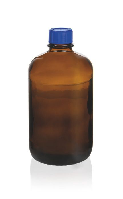 Threaded bottle, soda-lime glass, amber, ethylene-acrylate coated