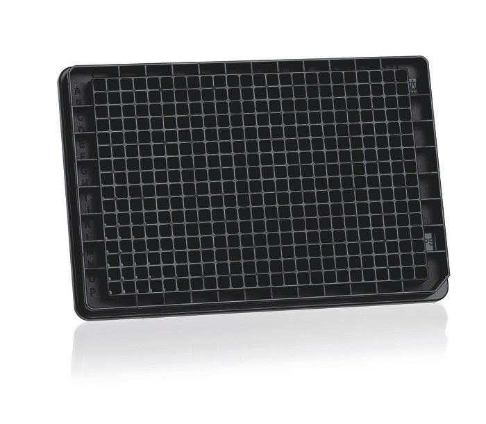 BRANDplates® microtitration plate, 384-well, immunoGradeTM, PS, F-bottom, standard, BIO-CERT® CERTIFIED QUALITY — black