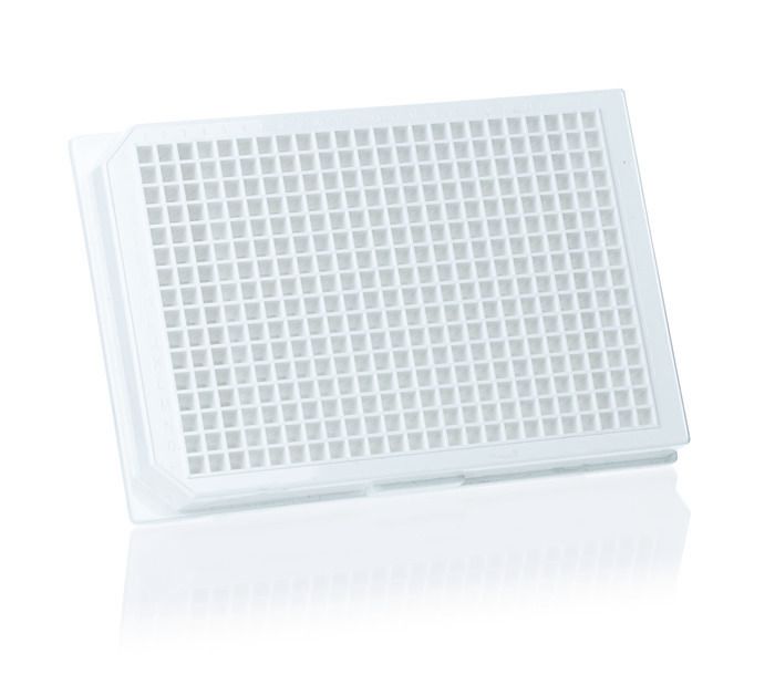 BRANDplates® microtitration plate, 384-well, cellGradeTM, PS, F-bottom, BIO-CERT® CELL CULTURE QUALITY, sterile — white